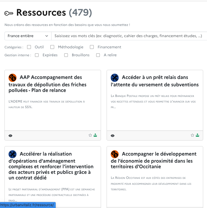 Image Liste des ressources déjà créées sur UrbanVitaliz